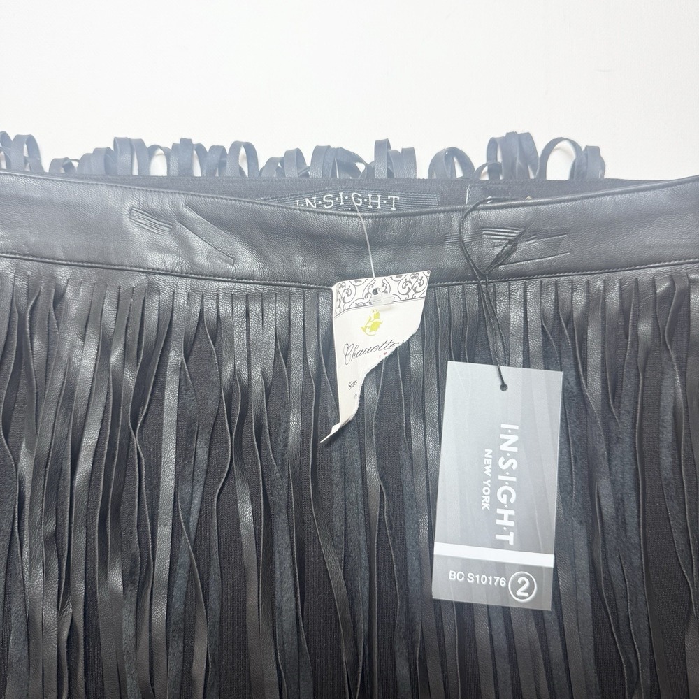 Womens Faux Leather Fringe Skirt Black Boho Western Festival Cowgirl Size 2 - Picture 7 of 9